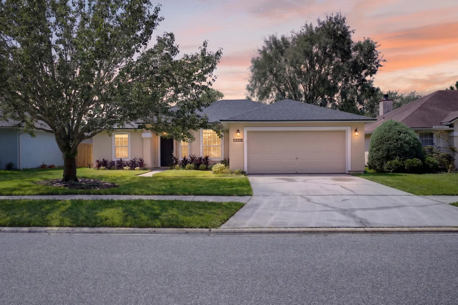 Single-story home with virtual twilight