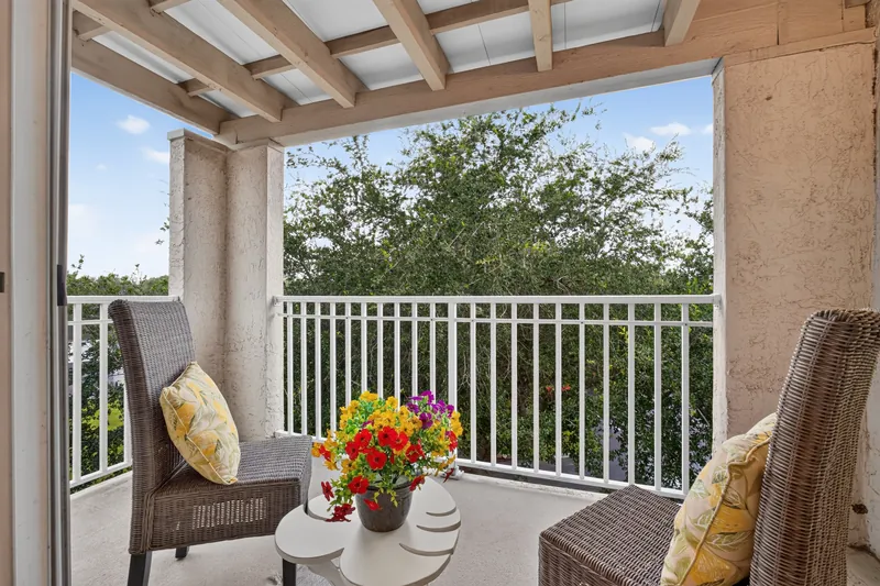 Balcony with wooded view