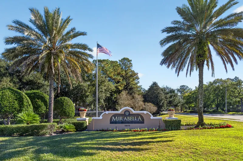 Palm-lined community entrance