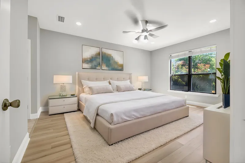 Primary bedroom, virtually staged